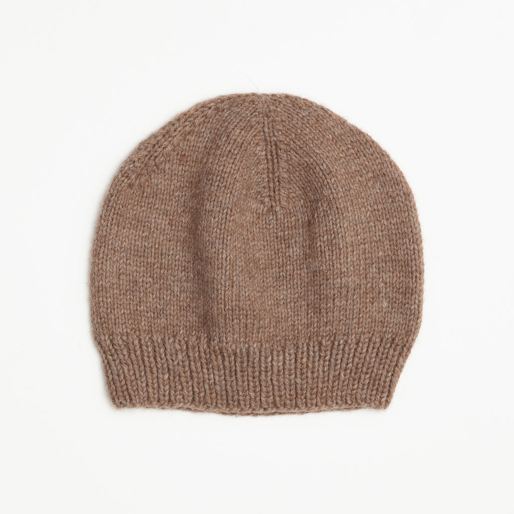 Undyed Alpaca Knit Winter Beanie- Brown Leaf